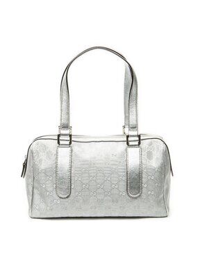 Gucci Small Shoulder Bag Boston Metallic Silver Monogram Pattern Canvas